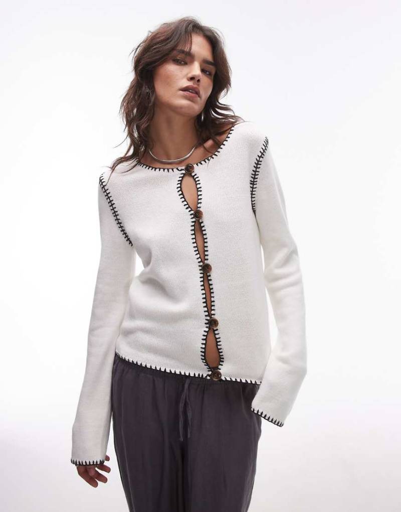 Résumé - Strickjacke in Cremeweiß mit Deckenstich und Knopfleiste-Neutral von Résumé