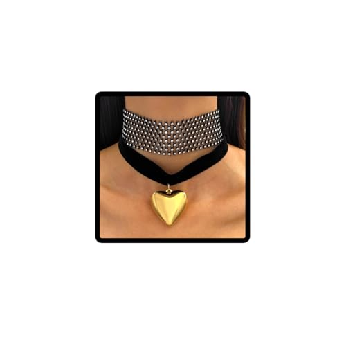 Resweky Boho Punk Statement Layered Choker Halskette Schwarz Kristall Herz Legierung Frauen und Mädchen von Resweky