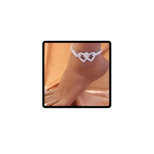 Resweky Boho Kristall Fußkettchen Silber Liebe Herz Fußkettchen Charm Lucky Beach Dainty Fuß Schmuck Geschenke Für Frauen Mädchen, free size, Metall, Nicht zutreffend von Resweky