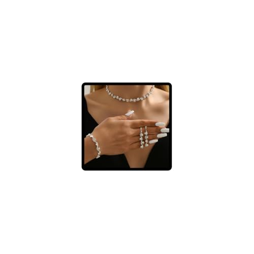 Resweky Brautschmuck Set mit Halskette Ohrringe Armbänder Silber Strass Glitzer Brautschmuck Accessoires für Frauen Groß Metall Kein Edelstein, free size, Metall, Nicht zutreffend. von Resweky