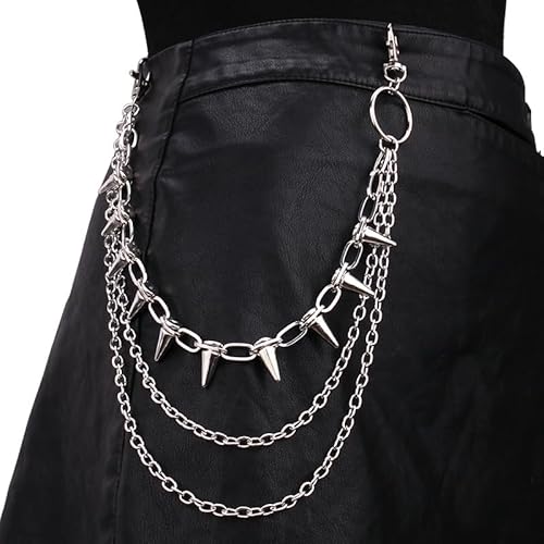 Resweky Multi-layer Rivet Pants Chain Hip Hop Gothic Punk Tassel Trouser Chain Metal Waist Chain Wallet Chain Body Jewelry for Women and Men Gifts, L, Alloy, Kein Edelstein von Resweky