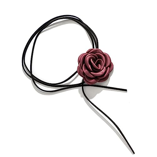 Resweky Schwarz Samt Choker Halskette Rose Red Satin Flower Verstellbare Halsketten für Frauen Mädchen, L, Metall, Kein Edelstein von Resweky