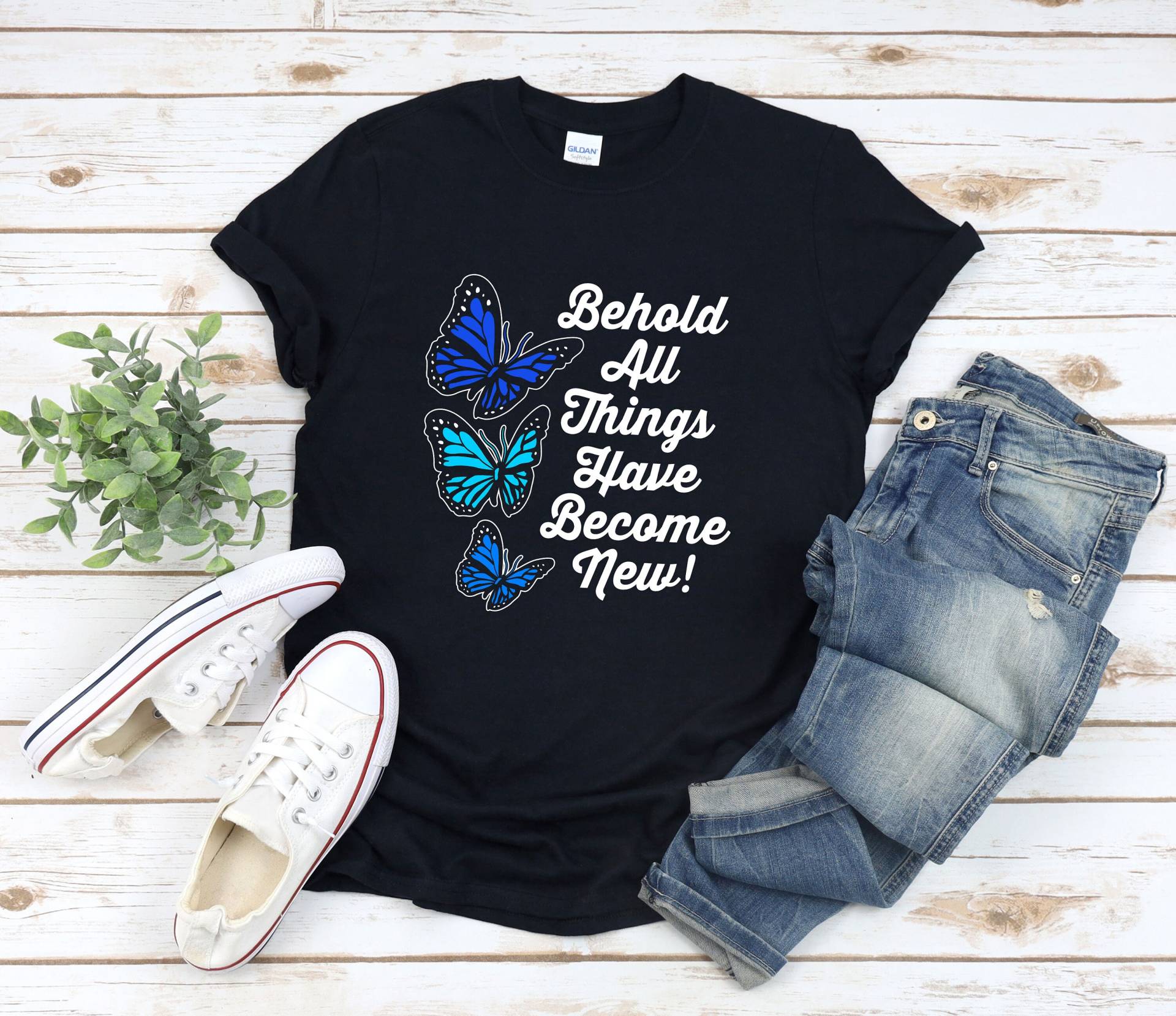 Bibelvers Shirt, Blauer Morpho Schmetterling Inspirierende Bibel Zitate, Siehe All Things Have New, 2 Korinther 5 17 Bibelvers Shirt, Blauer Morpho Schmetterling Inspirierende Bibel Zitate, Siehe All Things Have New, 2 Korinther 5 17 von Retailorie