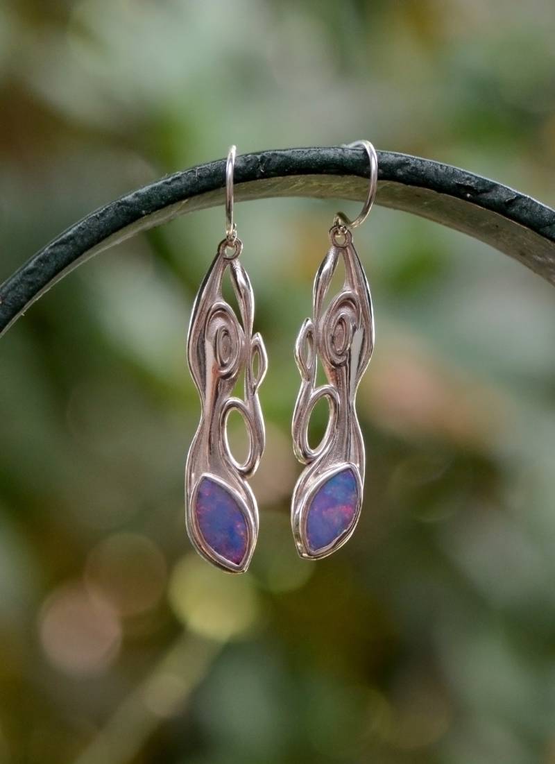 Opal Swirl Ohrringe, Silber Und Ring Ohrringe Schmuck Set von RethinkGold