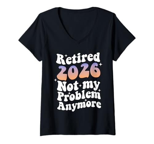 Damen Groovy Retired 2026 Nicht mehr mein Problem, Ruhestand für Frauen T-Shirt mit V-Ausschnitt Damen Groovy Retired 2026 Nicht mehr mein Problem, Ruhestand für Frauen T-Shirt mit V-Ausschnitt von Retired 2025 Not My Problem Anymore Retro Groovy
