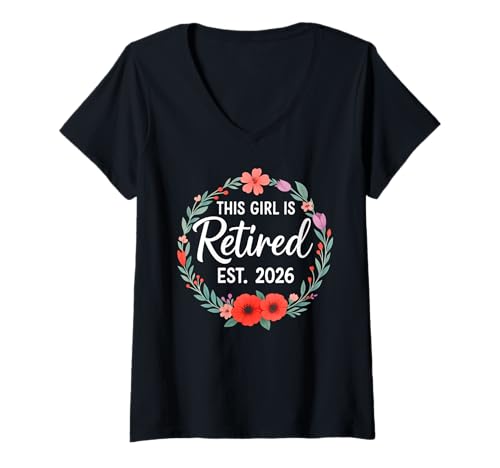 Damen This Girls is Rentner 2026 Floral for Women Rente T-Shirt mit V-Ausschnitt Damen This Girls is Rentner 2026 Floral for Women Rente T-Shirt mit V-Ausschnitt von Retired 2026 Retirement Store Apparel For Women