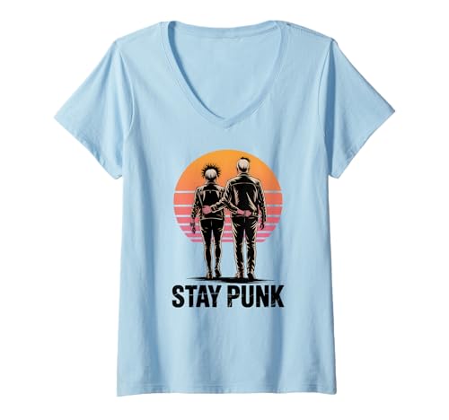 Damen Stay Punk Aging Paar Punk Rock Festival Outfit Alternative T-Shirt mit V-Ausschnitt Damen Stay Punk Aging Paar Punk Rock Festival Outfit Alternative T-Shirt mit V-Ausschnitt von Retired Rebels Matching Punk Couple Shop