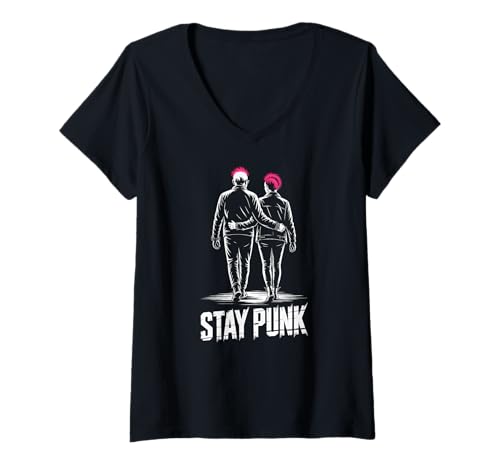 Damen Stay Punk Aging Paar Punk Rock Festival Outfit Alternative T-Shirt mit V-Ausschnitt Damen Stay Punk Aging Paar Punk Rock Festival Outfit Alternative T-Shirt mit V-Ausschnitt von Retired Rebels Matching Punk Couple Shop