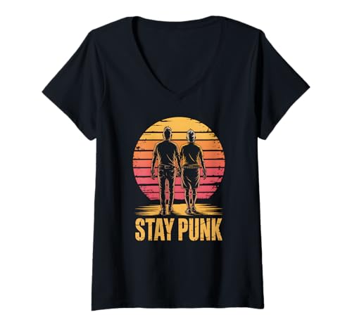 Damen Stay Punk Paar Punk Rock Festival Outfit Alternative T-Shirt mit V-Ausschnitt Damen Stay Punk Paar Punk Rock Festival Outfit Alternative T-Shirt mit V-Ausschnitt von Retired Rebels Matching Punk Couple Shop