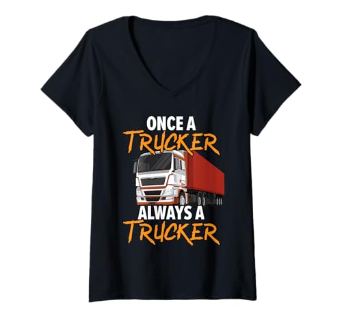 Damen Pensionierter Trucker, Rentner, LKW-Fahrer, Ruhestandsfeier T-Shirt mit V-Ausschnitt von Retired Trucker Pensioner Truck Driver Retirement