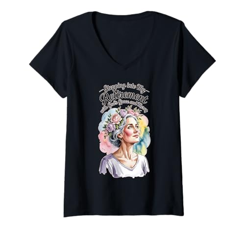 Damen Mit Gottes Gnade und Barmherzigkeit in meinen Ruhestand treten T-Shirt mit V-Ausschnitt Damen Mit Gottes Gnade und Barmherzigkeit in meinen Ruhestand treten T-Shirt mit V-Ausschnitt von Retired for Women