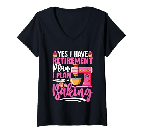 Damen Ja, ich Habe eine Altersvorsorge. Ich Habe vor zu backen T-Shirt mit V-Ausschnitt Damen Ja, ich Habe eine Altersvorsorge. Ich Habe vor zu backen T-Shirt mit V-Ausschnitt von Retirement Baking Mixer Cupcakes Humor