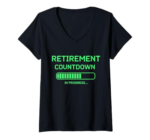 Damen Ruhestand Countdown in Fortschritt Leiste Pixelated Computer Text T-Shirt mit V-Ausschnitt von Retirement Countdown In Progress Bar Products