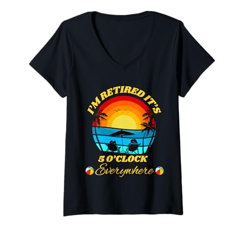 Damen Ruhestand It's 5 o'clock Everywhere Ruhestandsparty T-Shirt mit V-Ausschnitt Damen Ruhestand It's 5 o'clock Everywhere Ruhestandsparty T-Shirt mit V-Ausschnitt von Retirement Gags Have Fun At Work Tomorrow