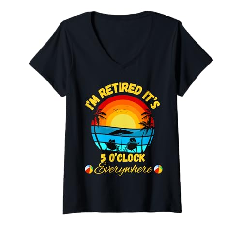 Damen Ruhestand It's 5 o'clock Everywhere Ruhestandsparty T-Shirt mit V-Ausschnitt Damen Ruhestand It's 5 o'clock Everywhere Ruhestandsparty T-Shirt mit V-Ausschnitt von Retirement Gags Have Fun At Work Tomorrow