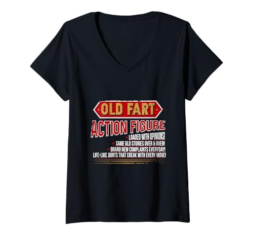 Damen Old Fart Actionfigur Lustiger Alterungsgag Geschenk Design T-Shirt mit V-Ausschnitt Damen Old Fart Actionfigur Lustiger Alterungsgag Geschenk Design T-Shirt mit V-Ausschnitt von Retirement and Birthday Funny Gifts