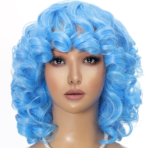 Retoleca Lockige Perücke für schwarze Frauen, kurz, Afro, mit Pony, weich, aufblasbar, flauschig, gelockt, hitzebeständig, hellblau, Afro-Perücke, Cosply Retoleca Lockige Perücke für schwarze Frauen, kurz, Afro, mit Pony, weich, aufblasbar, flauschig, gelockt, hitzebeständig, hellblau, Afro-Perücke, Cosply von Retoleca