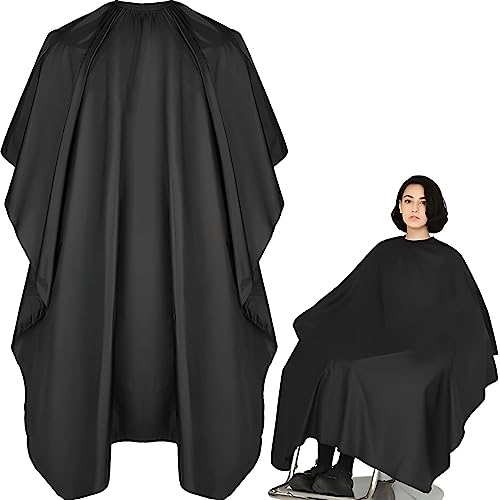 Retoo Friseurumhang Haarschneideumhang Haarschnitt mit Kordelzugschluss Spritzwassergeschützt Universalgröße für Damen Herren Kinder Friseursalon Schnitte und Farben Nylon 140x90cm Schwarz von Retoo