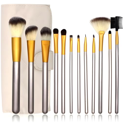Retoo Pinselset Makeup 12 Stück, Professionelle Make Up Pinsel Set mit Pinselkasten für Lidschatten, Augenbrauen, Foundation, Gesichtspinsel, Puderpinsel, Schminkpinsel Set, Kosmetikpinsel, Weiß von Retoo
