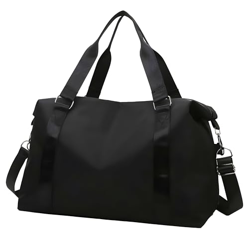 Retoo Reisetasche Sporttasche Handgepäck Faltbare Tasche 60x33x20 cm Trainingstasche Schwimmtasche Fitnesstasche für Reise Gym Übernachtungstasche Sportbeutel Damen Herren 20L Schwarz von Retoo