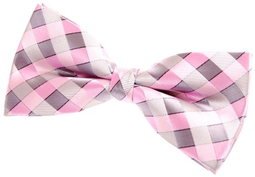 Retreez Herren Gewebte vorgebundene Fliege Klassische Karo 13 cm - rosa und grau von Retreez