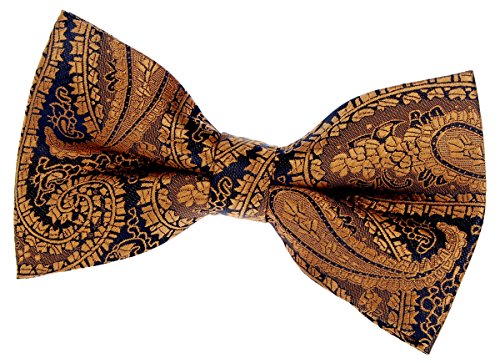 Retreez Herren Gewebte vorgebundene Fliege Paisley Kunst Muster 11,5 cm - gold auf schwarz von Retreez