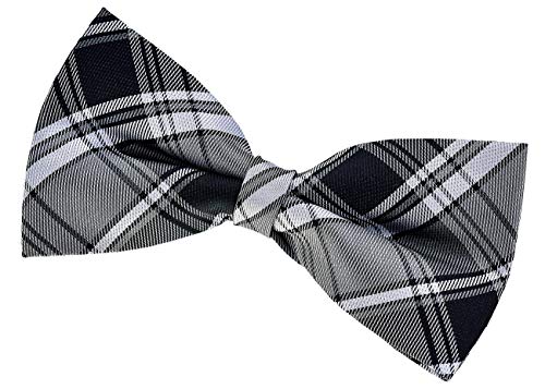 Retreez Herren Gewebte vorgebundene Fliege Retro Plaid Karo 13 cm - grau, schwarz und weiß von Retreez