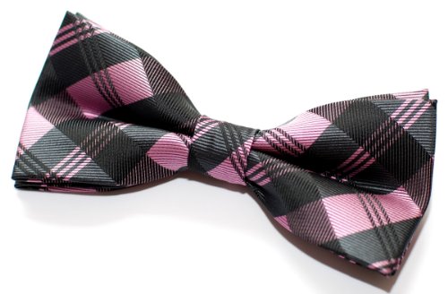 Retreez Herren Gewebte vorgebundene Fliege Tartan Plaid Muster 11,5 cm - rosa und grau von Retreez