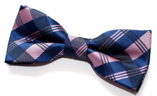 Retreez Herren Gewebte vorgebundene Fliege Tartan Plaid Muster 11,5 cm - rosa und blau von Retreez