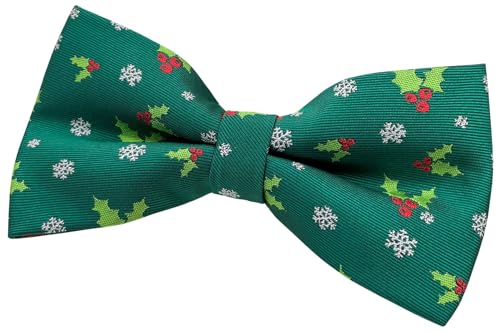 Retreez Herren Gewebte vorgebundene Weihnachten Fliege Holly Blätter 13 cm - grün, von Retreez