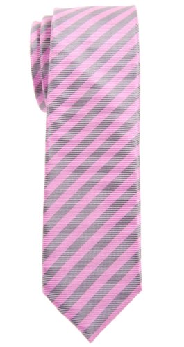 Retreez Herren Schmale Gewebte Krawatte Gestreifte 5 cm - rosa und grau von Retreez