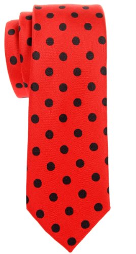 Retreez Herren Schmale Gewebte Krawatte Klassische Punktmuster 5 cm - rot mit schwarz punkten von Retreez