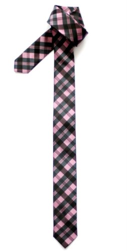 Retreez Herren Schmale Gewebte Krawatte Tartan Plaid Muster 5 cm - rosa und grau von Retreez