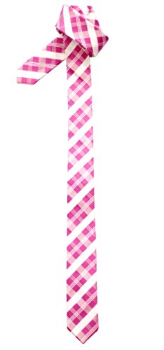 Retreez Herren Schmale Gewebte Krawatte Tartan Plaid Muster 5 cm - rosa und weiß von Retreez