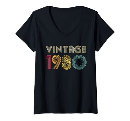 Damen Vintage 1980 42. Geburtstag Geschenk Damen Herren Retro T-Shirt mit V-Ausschnitt Damen Vintage 1980 42. Geburtstag Geschenk Damen Herren Retro T-Shirt mit V-Ausschnitt von Retro 1980 42nd Birthday Gift 42 Years Old