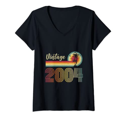 Damen Retro Vintage 2004 Limited Edition Geburtstag 2004 Männer Frau T-Shirt mit V-Ausschnitt von Retro 2004 Limited Edition 2004 Born Giftidea