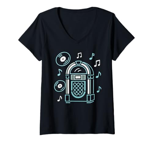 Damen Retro Jukebox Vibes 50er Jahre Party Musik T-Shirt mit V-Ausschnitt von Retro 50s Party Cool Vibes