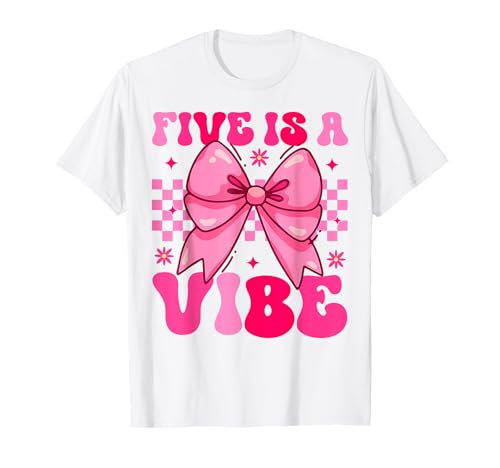Groovy Birthday Five Is A Vibe Mädchen Teens Kokette Schleife Bday T-Shirt Groovy Birthday Five Is A Vibe Mädchen Teens Kokette Schleife Bday T-Shirt von Retro 5th Birthday Smile Face Tees