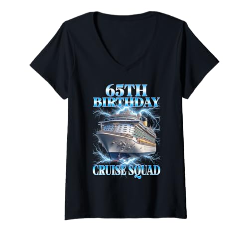 Damen 65. Geburtstag Cruise Squad 2026 Matching Family Vacation T-Shirt mit V-Ausschnitt Damen 65. Geburtstag Cruise Squad 2026 Matching Family Vacation T-Shirt mit V-Ausschnitt von Retro 65th Birthday Cruise Squad 2026