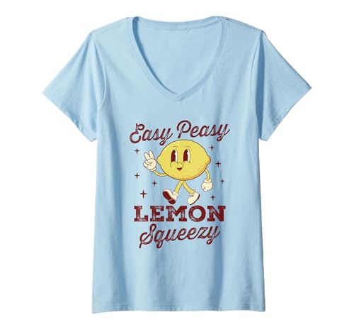 Damen Easy Peasy Zitronenpresse T-Shirt mit V-Ausschnitt Damen Easy Peasy Zitronenpresse T-Shirt mit V-Ausschnitt von Retro 70's Lemon Squeezy Humor