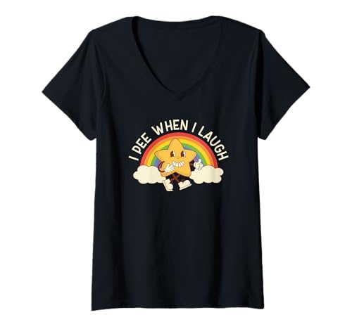 Damen I Pee When I Laugh Adult Humor Peinlich T-Shirt mit V-Ausschnitt von Retro 70s Getting Old Embarrassing Adult Humor