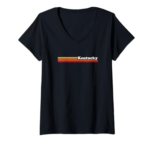Damen Vintage 1980er Jahre Grafikstil Kentucky T-Shirt mit V-Ausschnitt Damen Vintage 1980er Jahre Grafikstil Kentucky T-Shirt mit V-Ausschnitt von Retro 80's Kentucky KY T-Shirts & Tees