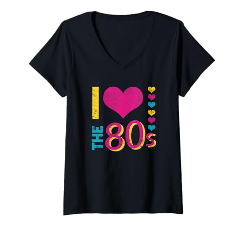 Damen I love the 80s Ich liebe die 80er Jahre Kostüme Damen Herren T-Shirt mit V-Ausschnitt Damen I love the 80s Ich liebe die 80er Jahre Kostüme Damen Herren T-Shirt mit V-Ausschnitt von Retro 80er Kostüm Co.