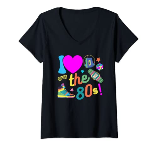 I love the 80s Ich liebe die 80er Jahre Kostüme Damen Herren T-Shirt mit V-Ausschnitt I love the 80s Ich liebe die 80er Jahre Kostüme Damen Herren T-Shirt mit V-Ausschnitt von Retro 80er Kostüm Co.