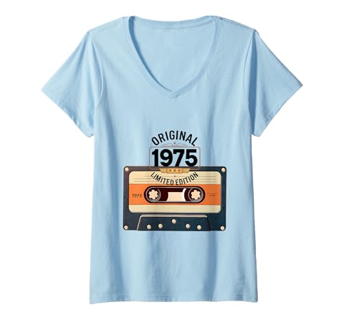 Damen 1975 Vintage Party Tape T-Shirt mit V-Ausschnitt von Party Tape Store