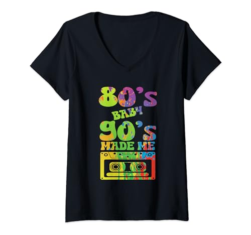 Damen 80's baby 90's made me - 80er 90er Jahre Outfit - Retro T-Shirt mit V-Ausschnitt von Retro 80s 90s Vaporwave Synthwave