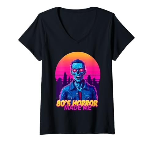 Damen 80er Jahre Horror Untoter Retro Film Enthusiast Halloween T-Shirt mit V-Ausschnitt Damen 80er Jahre Horror Untoter Retro Film Enthusiast Halloween T-Shirt mit V-Ausschnitt von Retro 80s Horror Creature Collection