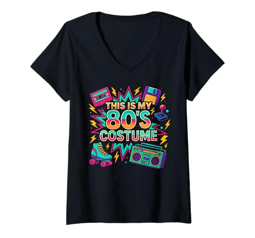 Damen This is My 80's Costume Retro Funny Nostalgie T-Shirt mit V-Ausschnitt von Retro 80s Vibes Humor Design