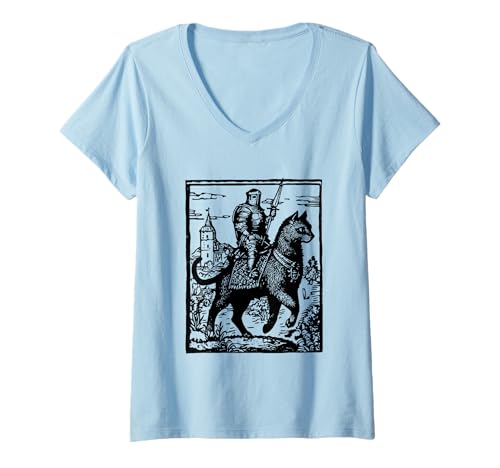 Damen Knight Cat Rider Lustiges Katzen-Meme im Retro-Stil der 90er, dunkle Kunst T-Shirt mit V-Ausschnitt Damen Knight Cat Rider Lustiges Katzen-Meme im Retro-Stil der 90er, dunkle Kunst T-Shirt mit V-Ausschnitt von Retro 90s Dark Art Funny Cat Meme