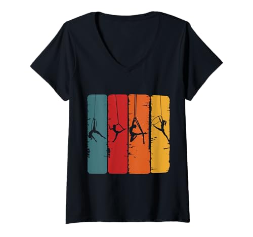 Damen Aerial Silk Hoop Trapez Retro Zirkus Akrobat Design T-Shirt mit V-Ausschnitt von Retro Aerial Acrobatics Tees